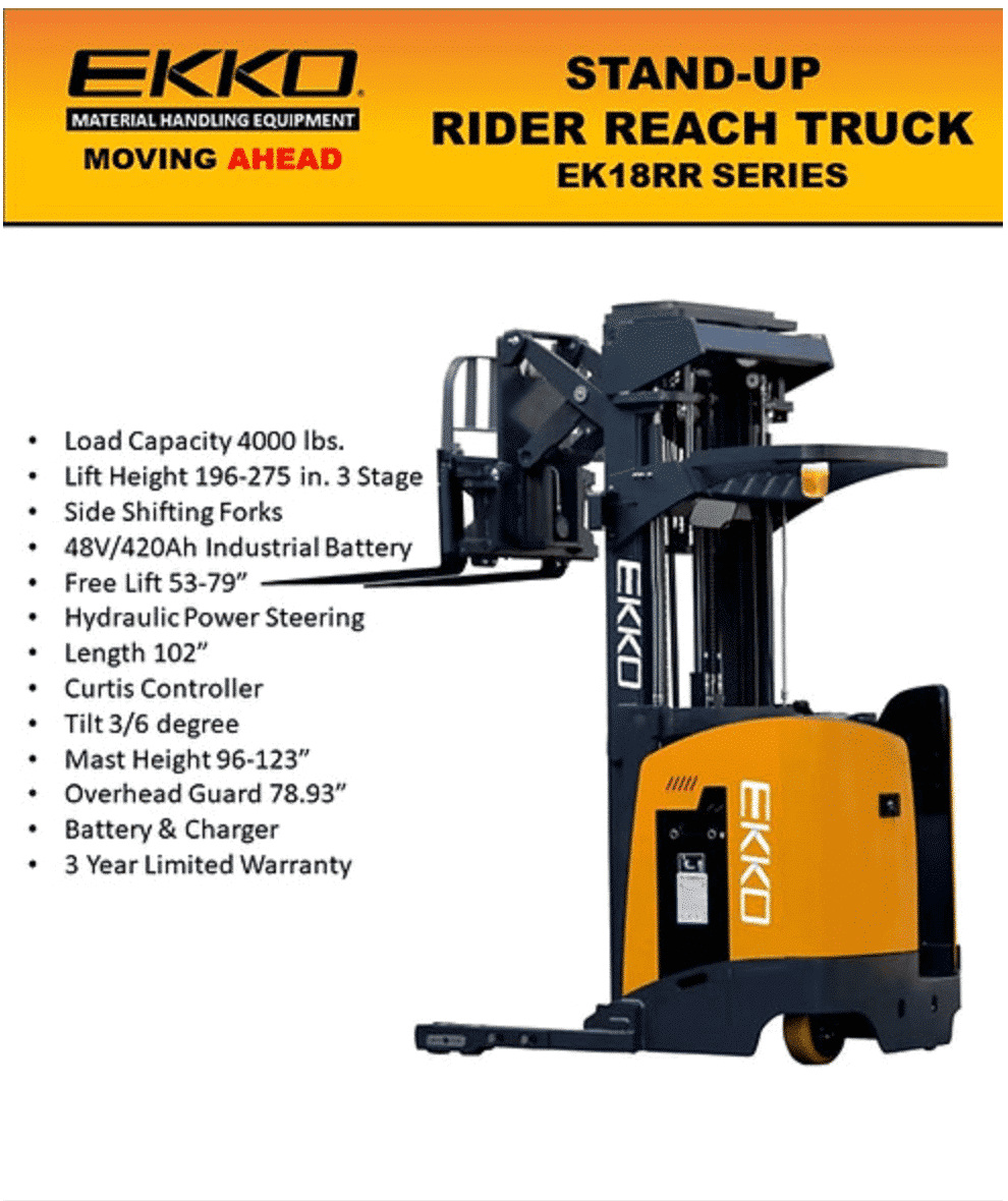 Ekko Ek18Rr Electric Stand-Up Na Reach Truck