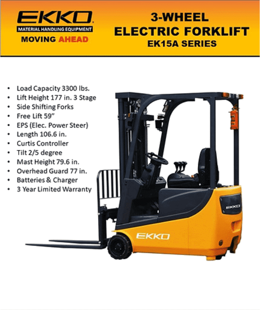Ekko Ek15A 3 Wheel Electric Forklift