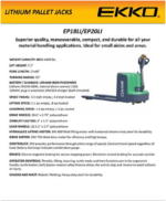 Ekko Ep18Li Lithium Iron Electric Walkie Pallet Jack