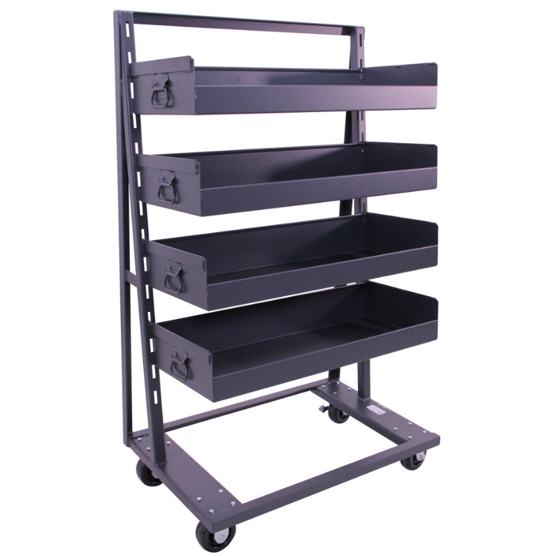 Valley Craft Heavy Duty A-Frame Cart (4) Large Trays With Lip 38X25X63 2,500 Lbs. Front