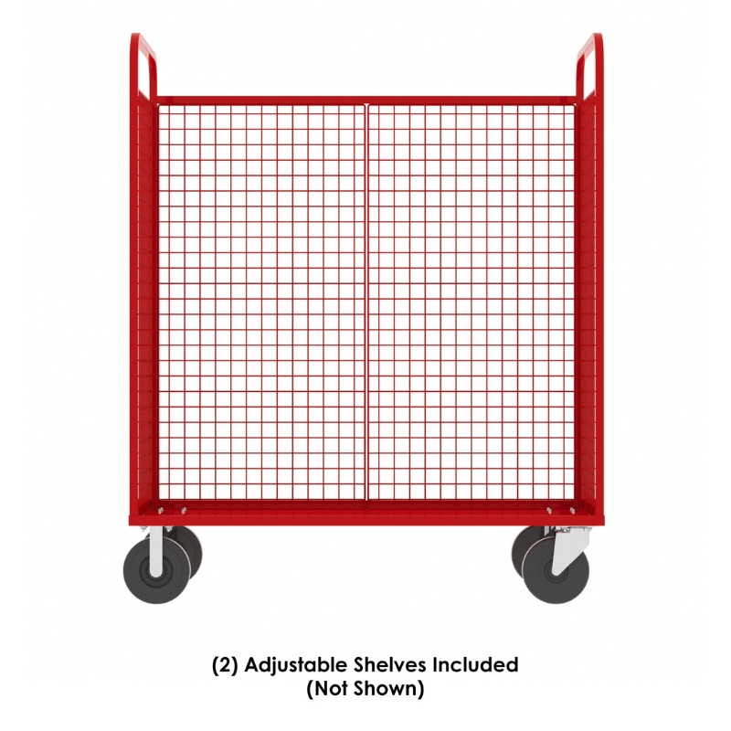 Valley Craft Red Cage Cart (2) Adjustable Shelf 57X30X68 1,600 Lbs. Side Long