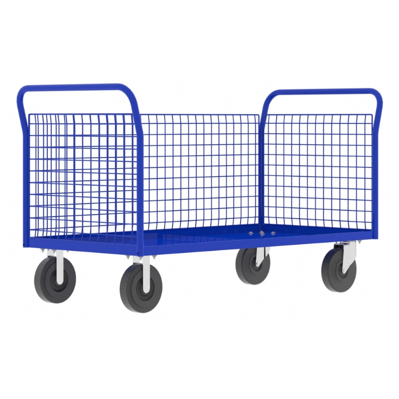 Valley Craft Blue 3-Sided Cage Cart 60X30X37 1,600 Lbs. Side View