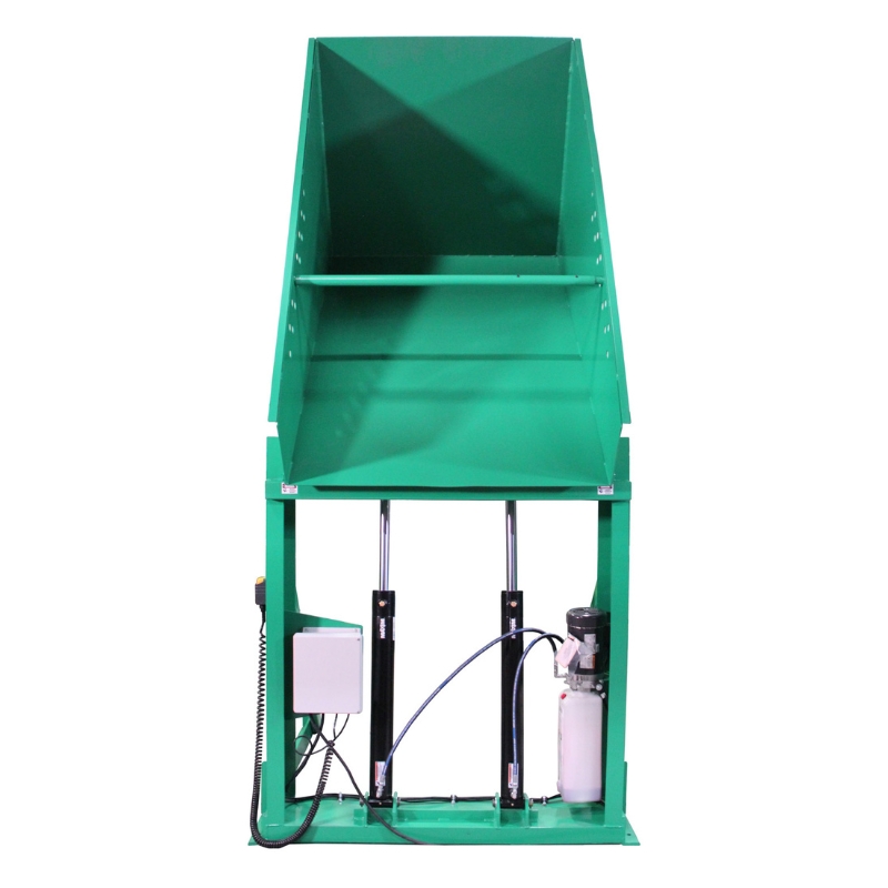 Valley Craft Green Box Dumper, 460V 6,000 Lb., 72 Dump Height, 36 X 36 Chute Front View