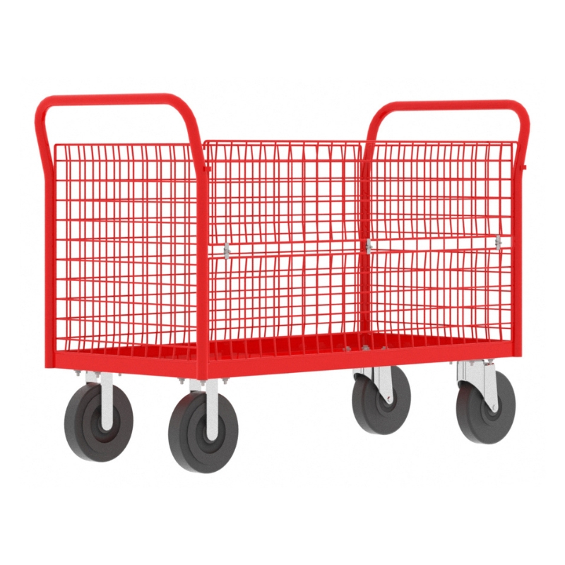 Valley Craft Red 4-Sided Cage Cart 48X24X37 1,600 Lbs. Side View